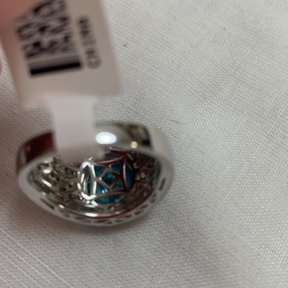 NWT JTV BELLA LUCE 7.07CTW AQUAMARINE & WHITE DIAMOND SIMULANTS RHODIUM OVER SS - Picture 3 of 6